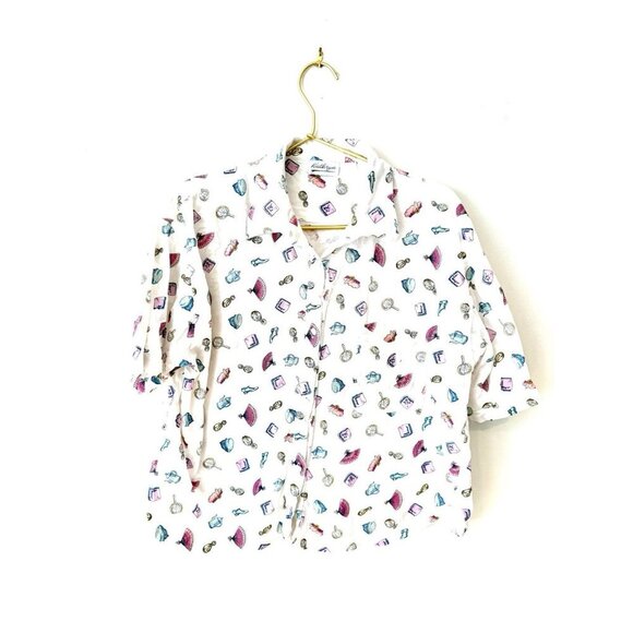 kathryn Vintage Makeup Glam print pajama Top - Picture 1 of 7